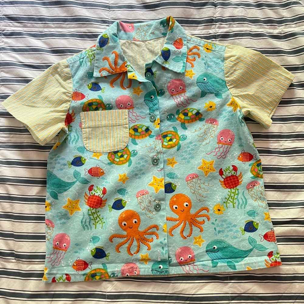 Handmade Ocean & Stripe shirt - 4/5T